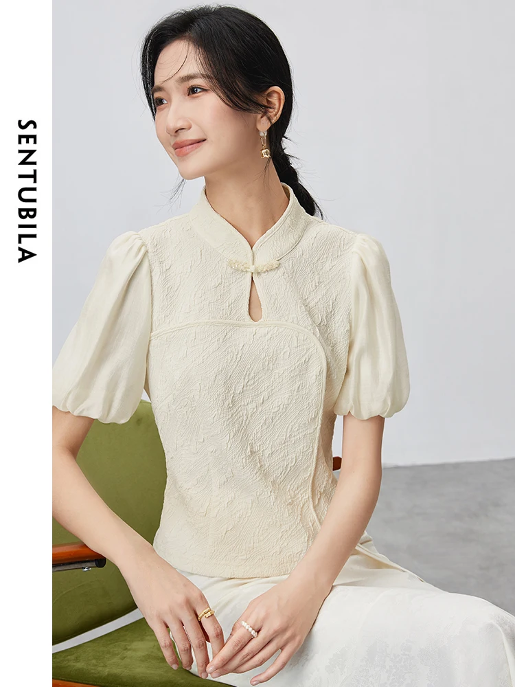 Женская жаккардовая укороченная шифоновая блузка SENTUBILA 142V54973 в китайском стиле