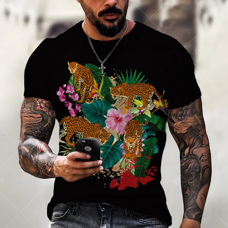 

3D Printing Short Sleeve Summer Men's Clothing Flower Tiger Pattern Luxury Punk Style Cloth Gyaru Fashion Japanese y2k Harajuku