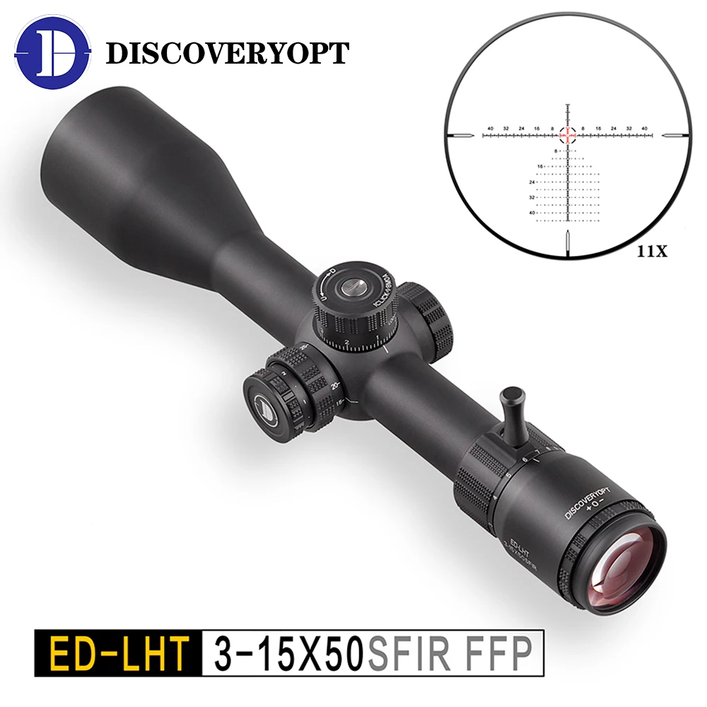 

Телескопический прицел Discovery Optics ED-LHT 3-15X50SFIR FFP, ультратонкие линзы с многослойным покрытием, оптический прицел Ed Glass для наружной охотничьей винтовки