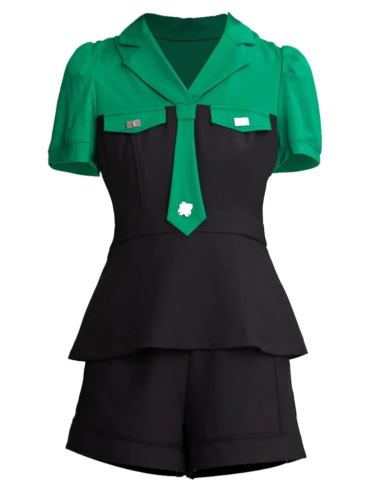 

Fashion New Summer Women's Sets Short Sleeve Shirt Tops Casual Black Shorts Vintage Elegant Party Designer High Quality Suits