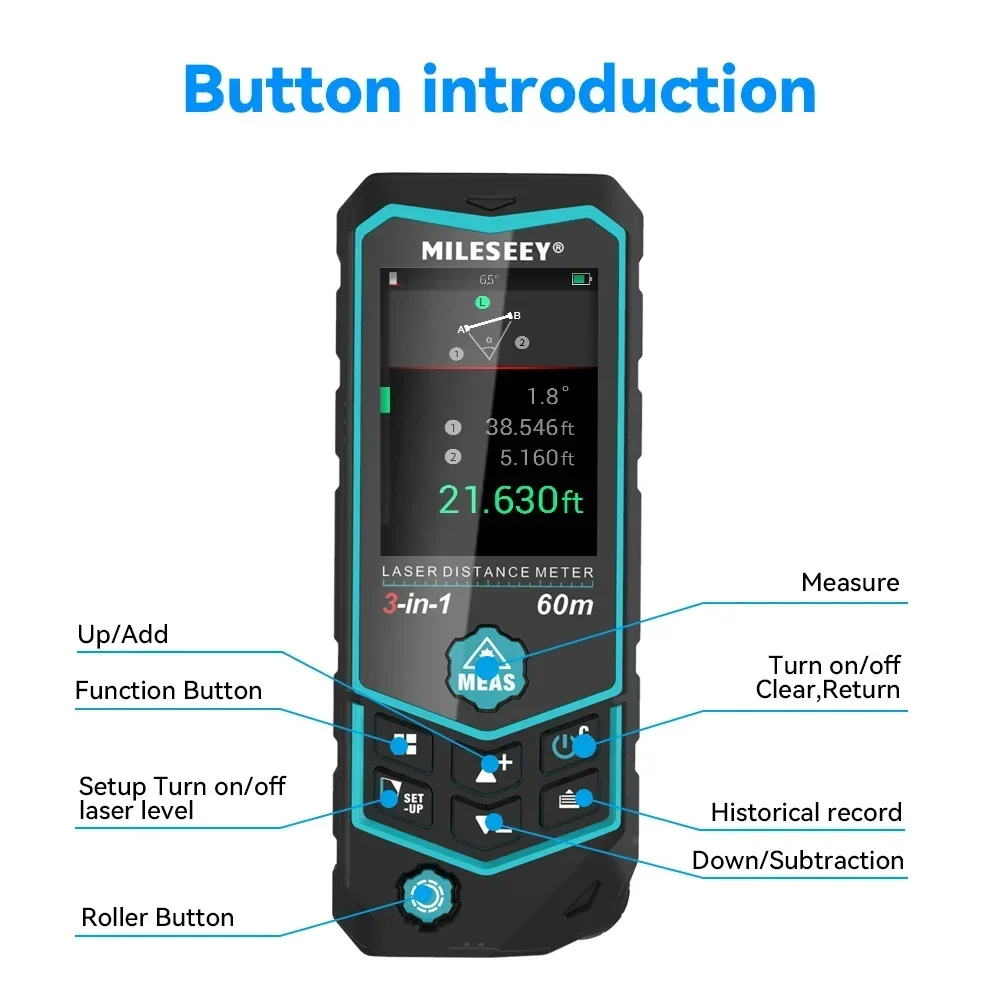 Многофункциональный лазерный измеритель расстояния R2B 60 м USB-зарядка 3 в 1
