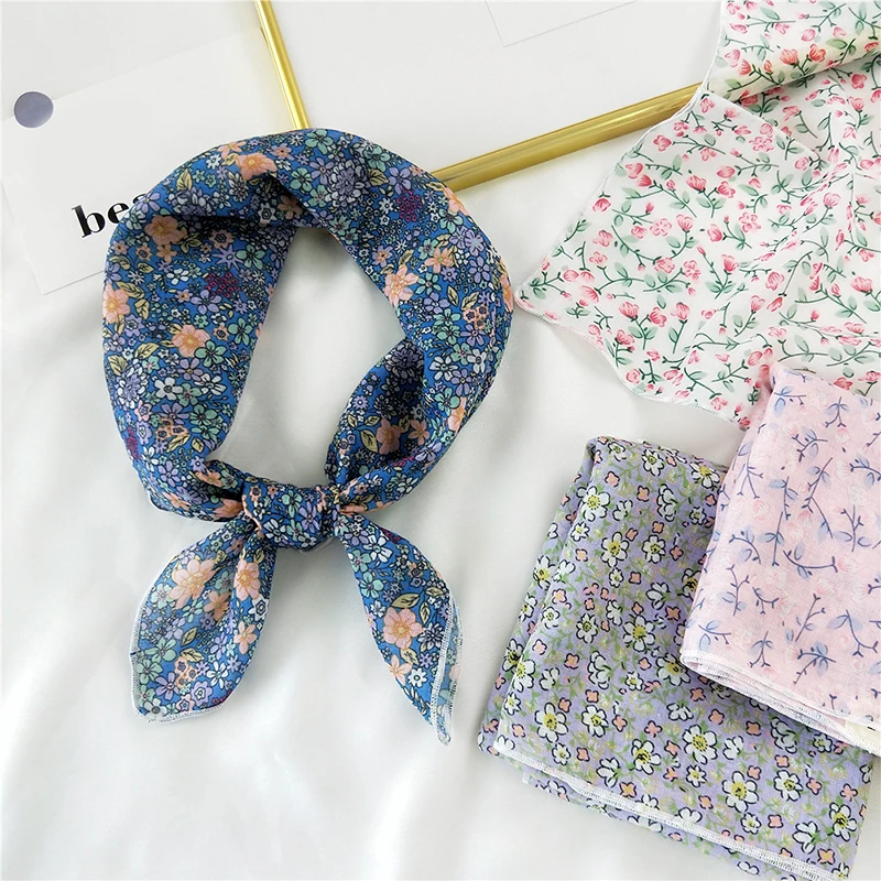 

Women Bandana Neckerchief Female Hijab Floral Print Bag Scarves Head Wrap 58*58cm Hair Scarf Small Square Fashion Scarf Hairband