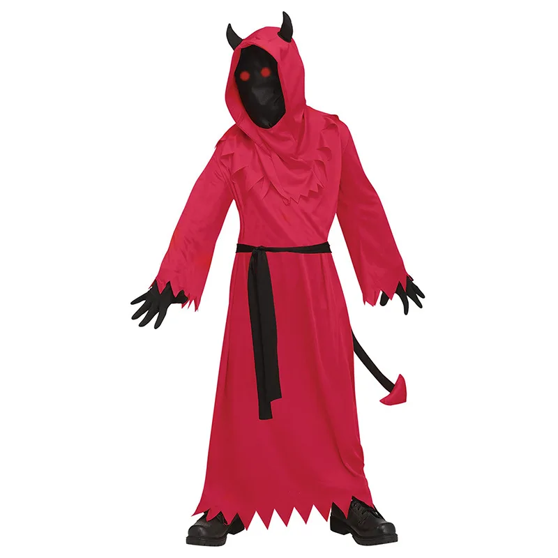 

Детский костюм дьявола, страшные светящиеся красные глаза, костюм на Хэллоуин вечерние костюм для выступления, моделирования, костюм для ко...