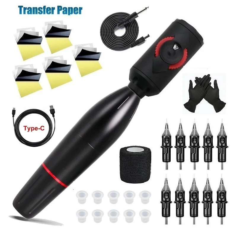

Wireless Tattoo Power Supply 1200 mAh Tattoo Battery Set Rocket Tattoo Machine 10pcs Needles DC Interface Rotary Tattoo Pen Set