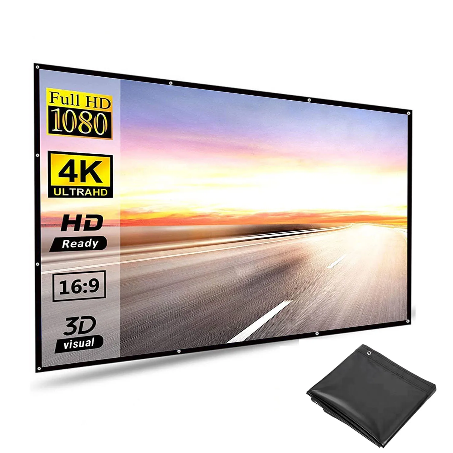 

Projector Screen PVC Layer 16:9 Portable Projection Movie Screen with No Light Transmission for Home Theater Outdoor Indoor