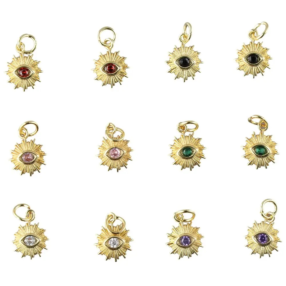 

cubic zirconia Eye Charms Ring Brass Pendants multicolor Sun Micro Pave Beads with Jump Ring Handmade Crafts Lovers