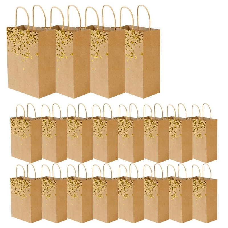 

20 Pcs Kraft Paper Bag Hot Stamping Love Paper Bag Kraft Paper Gift Bag With Handle For Party Shopping