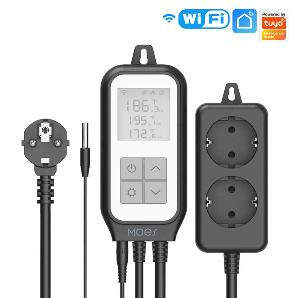 

Tuya WIFI Temperature Sensor Controller Thermostat Dual Heat Cooling Relay EU Socket Thermometer Pool Brewery Greenhouse