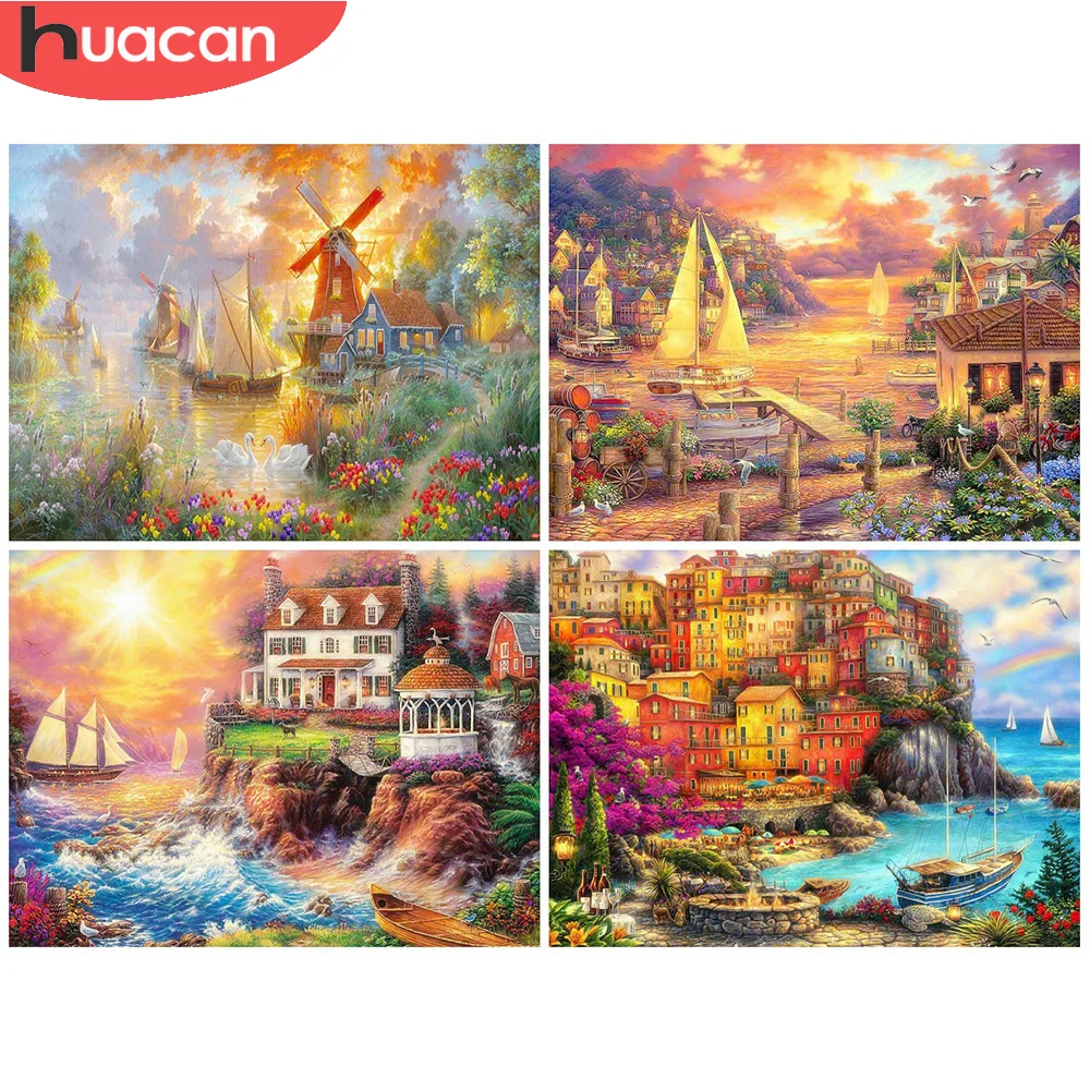 

Алмазная живопись HUACAN, пейзаж, море, 5D, своими руками, фотография стены