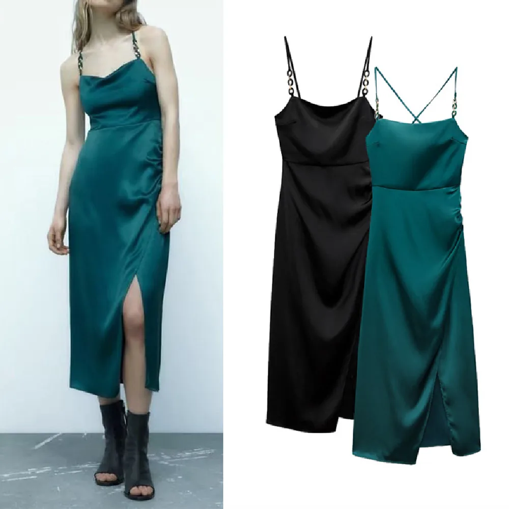 

COS LRIS 2023 Summer Fashion New Sexy Temperament Midi Slim Silk Satin Texture Underwear Sling Dress Female 8741899
