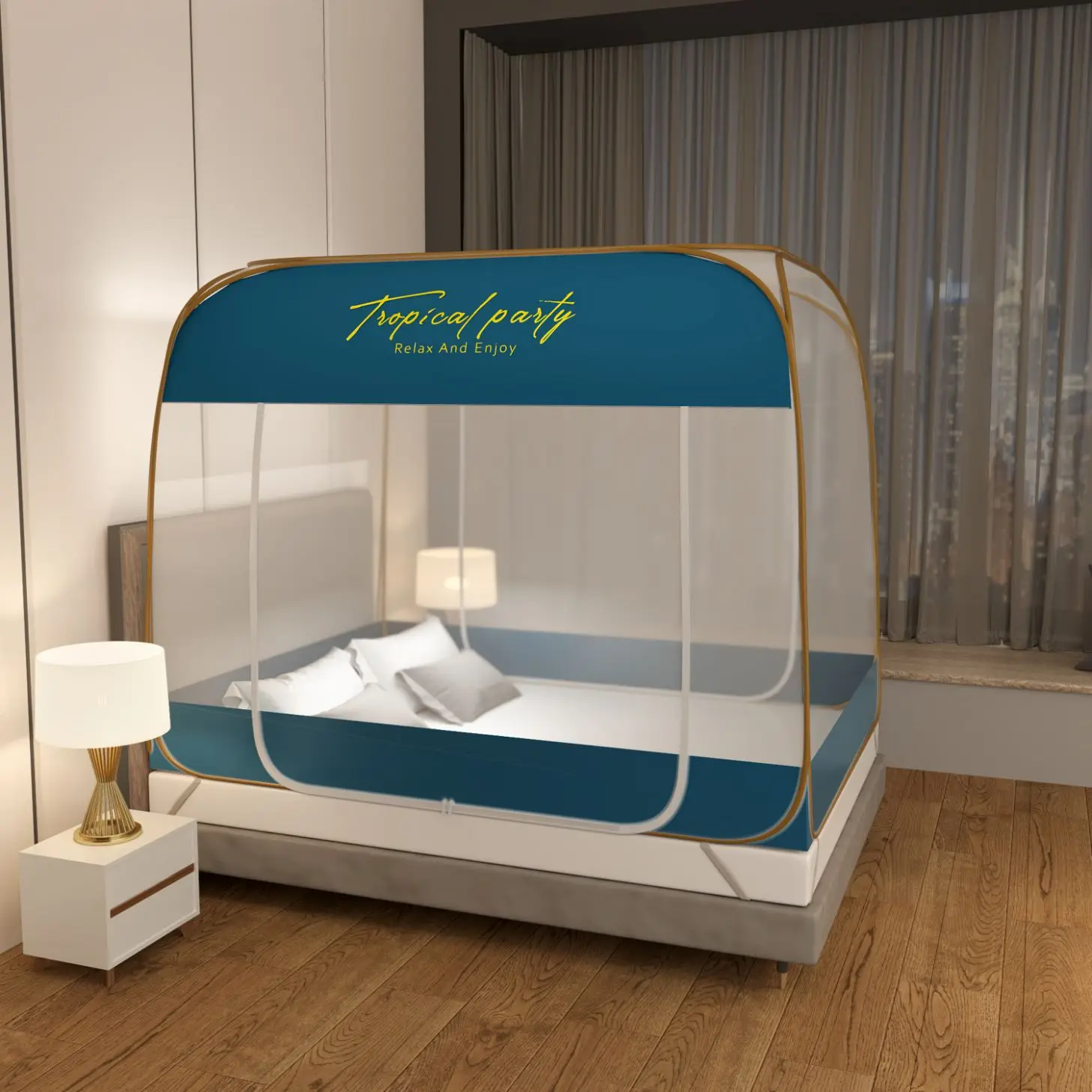 

Single/Twin/Queen Foldable Mongolian Yurt Mosquito Net Bed Zipper Mosquito Net Double Door Opening Bedroom Decor Home Textile