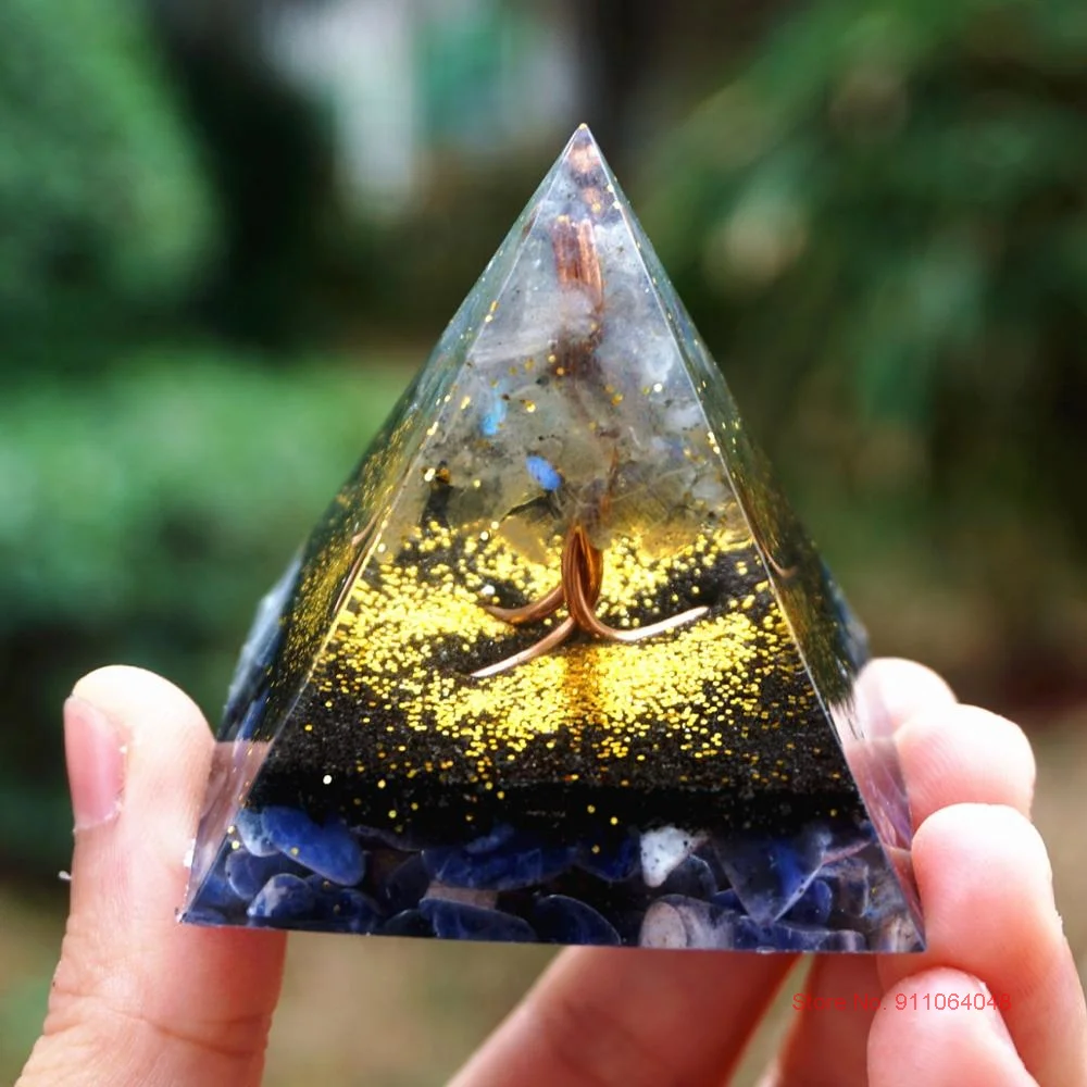 

Tree Of Life Orgone Pyramid Gray Moonstone Sodalite Stone Iron Shaving EMF Orgonite Energy Chakra Reiki Wedding Favors And Gifts