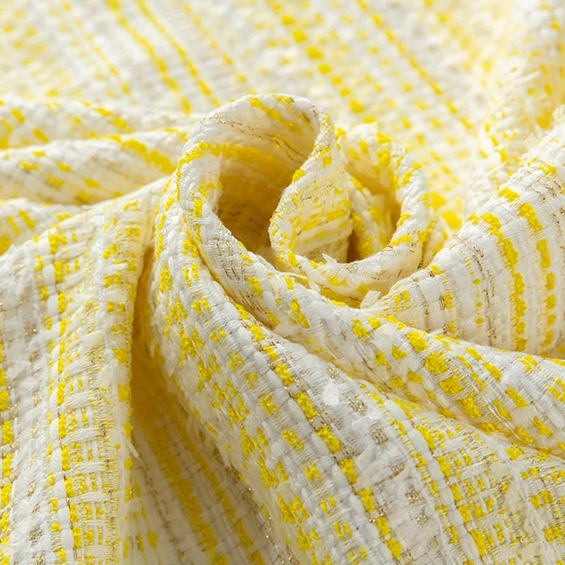 50x145cm Yellow Gold Wire Yarn-Dyed Braided Tweed Fabric For Women Autumn Jacket Dress Suits Coat Handbag DIY Cloth Sewing images - 5