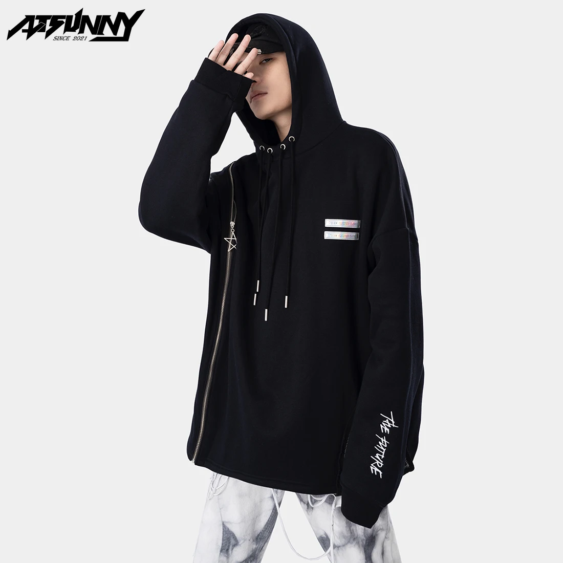 

ATSUNNY Hip Hop Knitted Streetwear Harajuku Hoodie Pullover Oversize Thicken Gothic Hoodies Sweatshirt Autumn and Winter Clothes