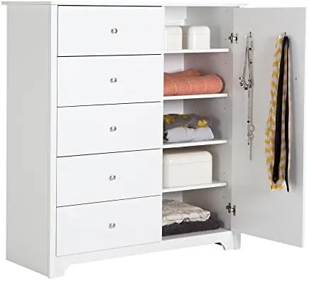 

Door Chest with 5 Drawers and Adjustable Shelves, Pure White