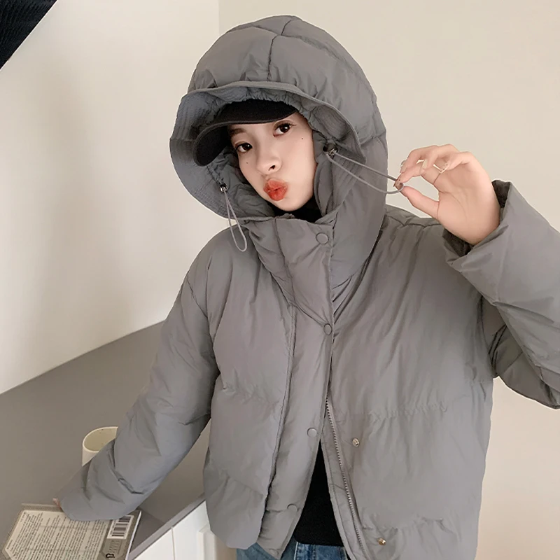 

2023 New Down Women Cotton Hooded Coat Female Autumn and Winter Short Cotton Padded Coat Preppy Style Parkas