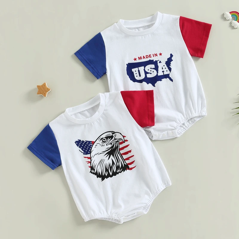 

Infant Baby Boy Girl My First Fourth of July Outfit USA Romper Short Sleeve Sweatshirt Bodysuit 4th of July Clothes