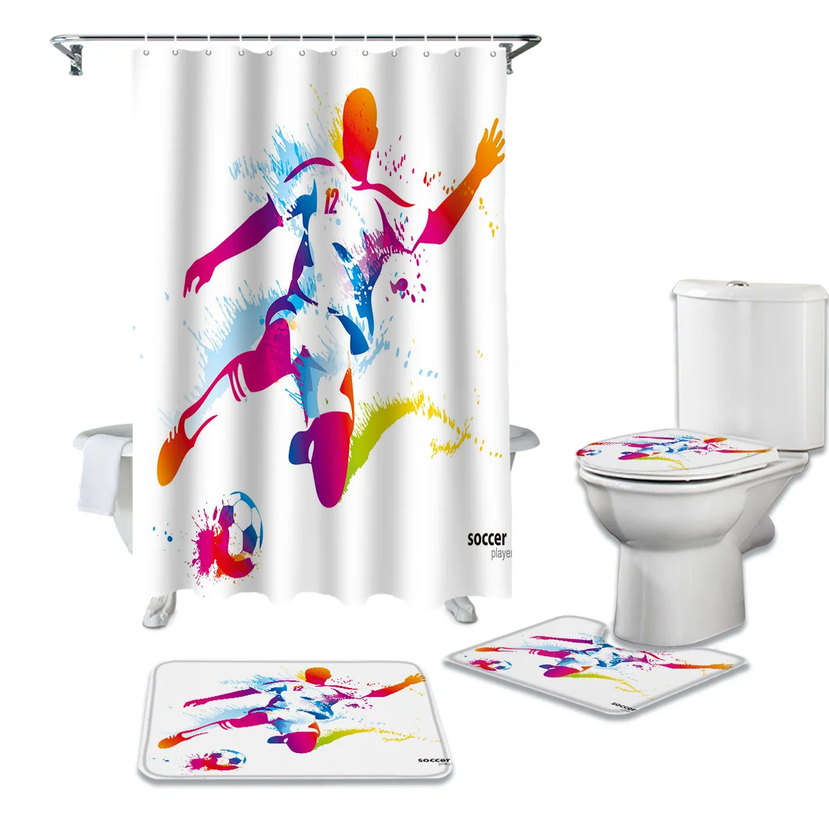 

Спортивная занавеска для душа с принтом в виде футбольного мяча, красно-фиолетовая