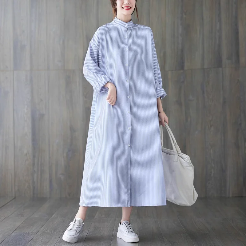 

Женское платье-рубашка в полоску, винтажное платье большого размера в уличном стиле, весна-осень 2023