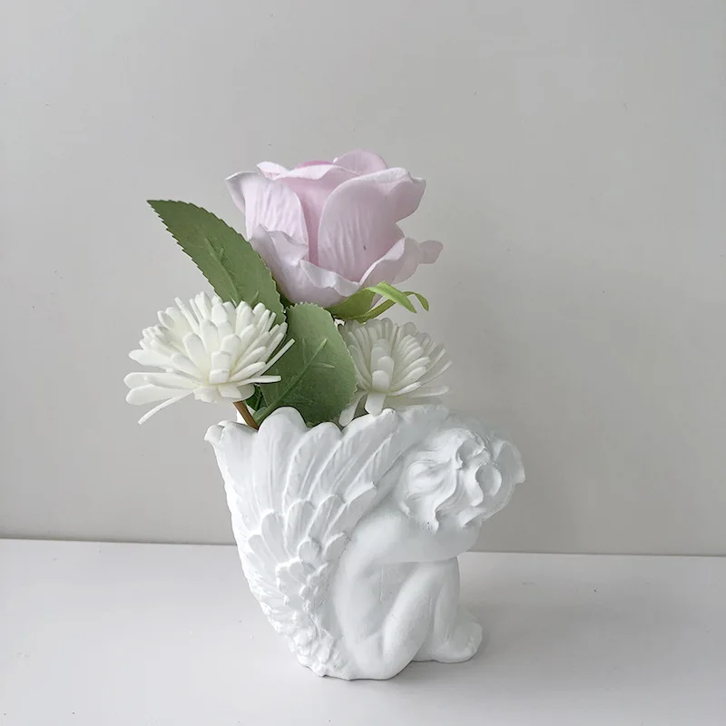 

3D Angel Flower Pot Silicone Mold Concrete Succulent Planter Vase Mold Candle Pen Holder Mould Plaster Cement Clay Resin Mould