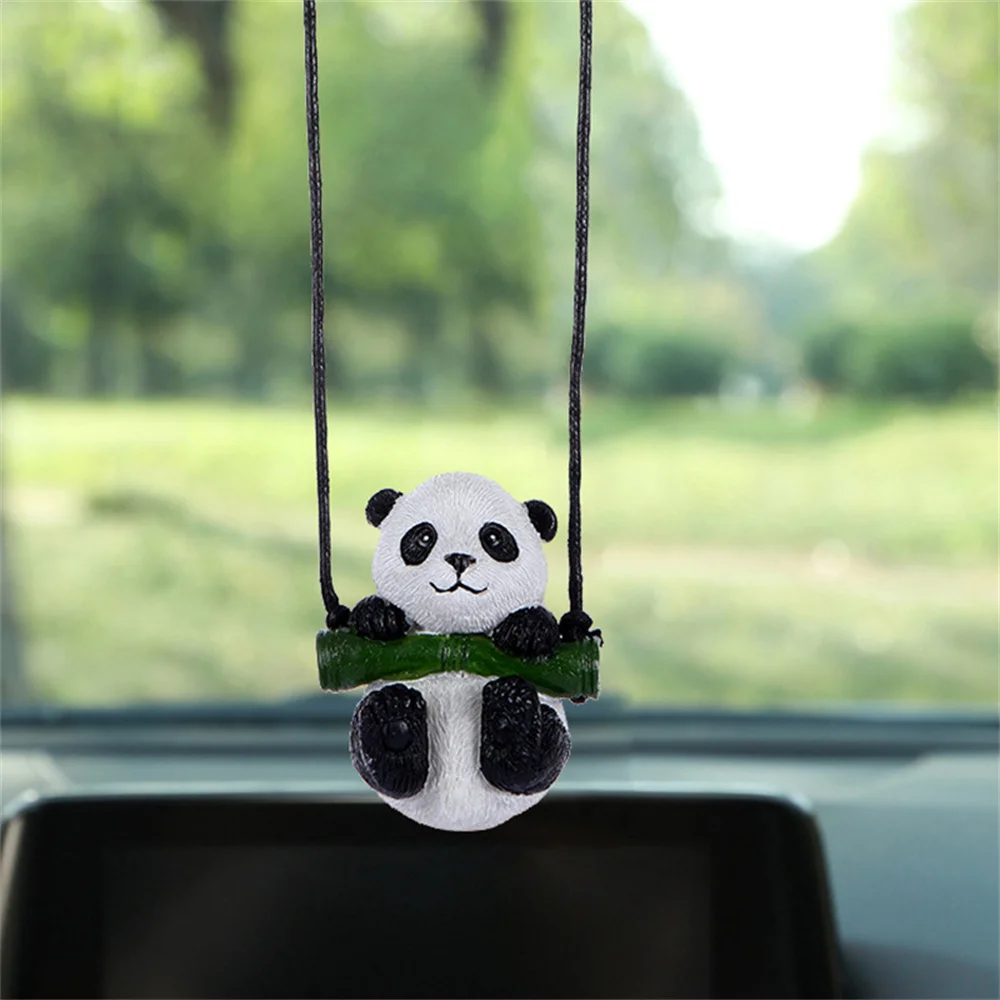 

Panda Swing Pendant Easily Hang Lovable Rear View Mirror Pendant Fine Workmanship Resin Material Car Interior Pendant Decoration