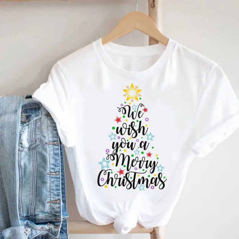

Winter Tree 2022 Merry Christmas Trend Print Women Holiday Cartoon Tshirt Happy New Year Graphic T-shirts Top Travel Tee