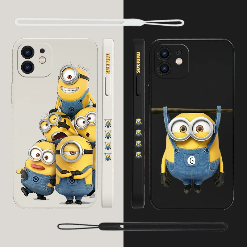 

Cute Cartoon Minions Phone Case for IPhone 14 13 12 11 Pro Max Mini X XR XS MAX SE20 8 7 Plus 6 6S Plus Cases with Hand Strap