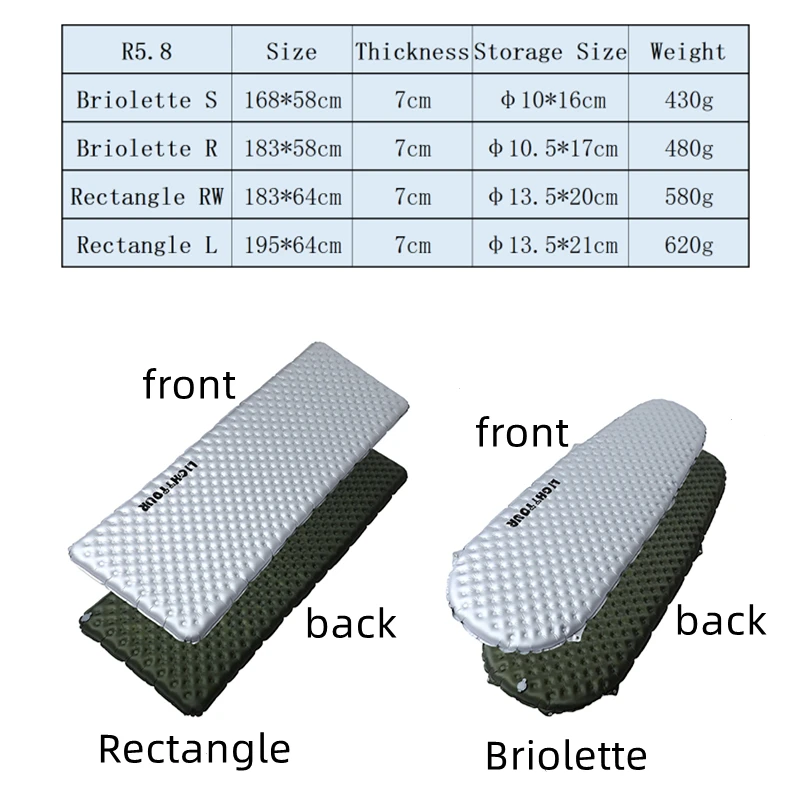 Профессиональный коврик для сна кемпинга R-value 5 8/3 ltralight воздушный надувная