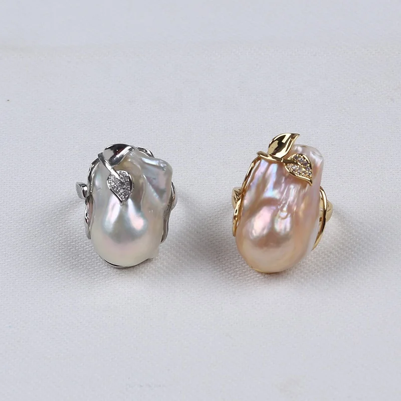 

16mm/20mm real natural freshwater flameball fireball baroque pearl rings jewelry designs for women
