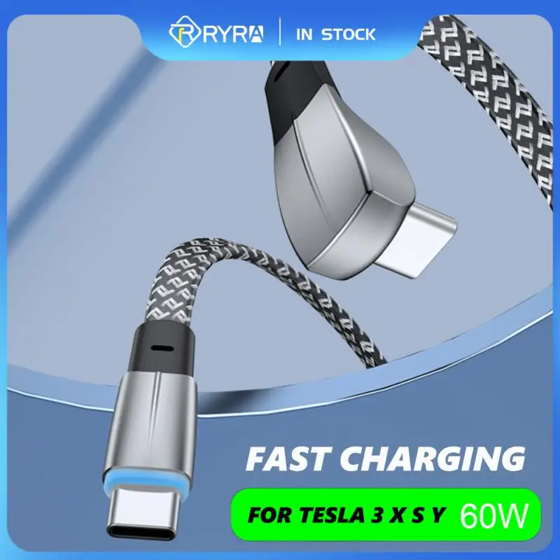 RYRA Tesla Model 3/Y Cable Wall Connector Flat Cable Charging Cable PD Type C USB C Zinc Alloy Fast Charging Data Cord For Bent