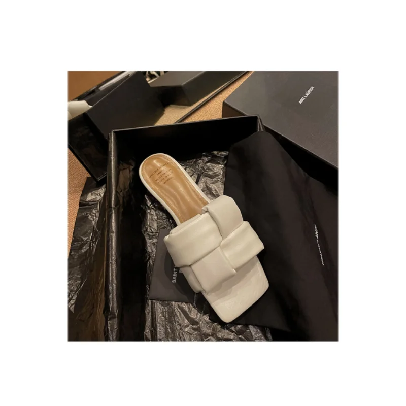 2023 Spring/Summer Colored Flat Heel Sandals Square Head Women's Heel Solid Color Slippers Women Sandals Ladies Shoes