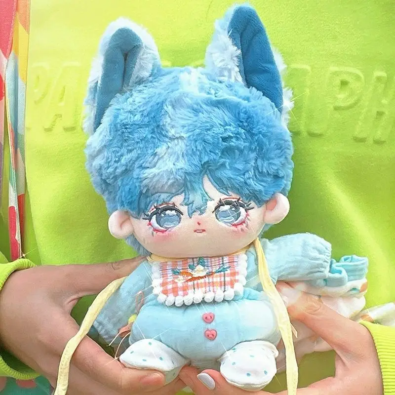 Pre-sale 15/20CM No Attribute Naked Doll Fox with Big Ears Blue Plush Twins with Skeleton Doll Body Toy Cosplay Cute Gift