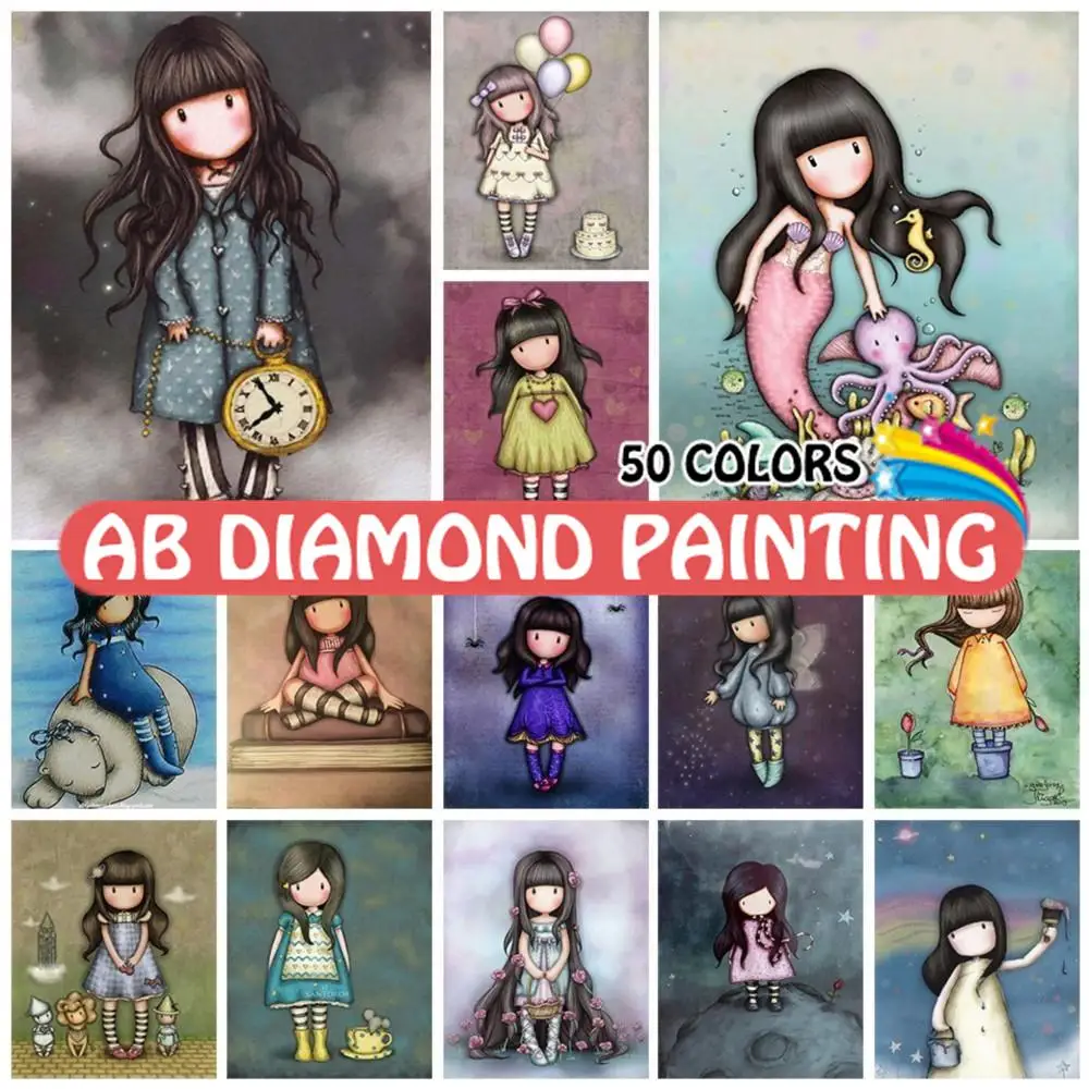 

5D «сделай сам», алмазная живопись с крыльями, кукла, мультяшная девушка, воздушный шар, квадрат/круглый, алмазная вышивка крестиком, мозаика,...