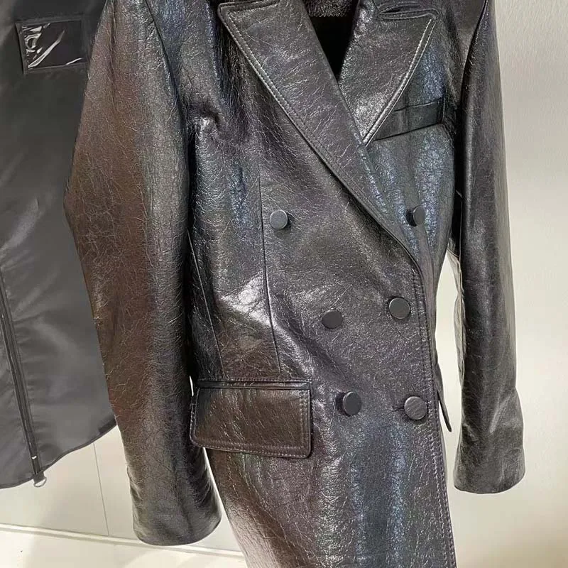 Женское двубортное пальто куртка из натуральной овечьей шкуры с отложным