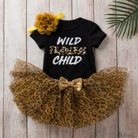 infant baby girls outfit set baby clothes birthday set summer short sleeve khaki leopard tutu skirt three piece set