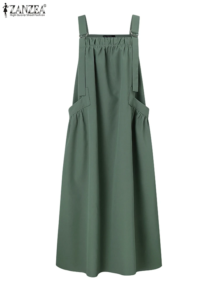 Корейский модный женский комбинезон платье осенне-летний сарафан макси ZANZEA