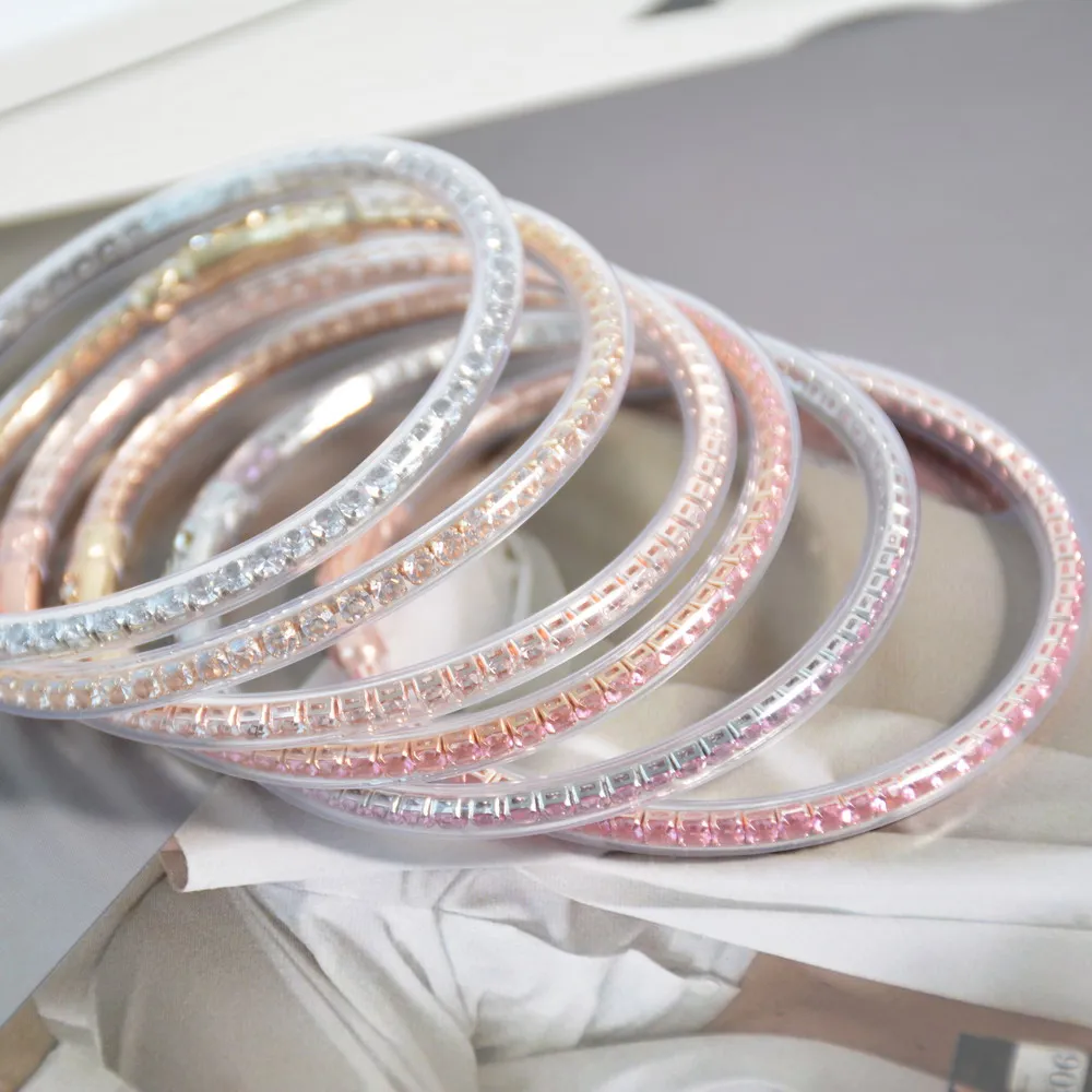 

New Transparent Silicone Tube Zircon Bracelet Custom Designer Gold Rhinestone Bowknot Bangle Waterproof Sun Charm 2023 Gift