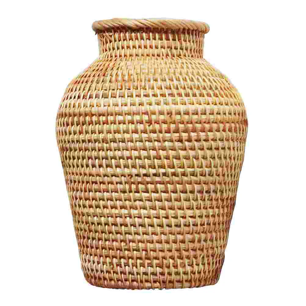 

Rattan Vase Craft Unique Flowers Holder Rustic Decor Home Indoor Pots Plants Woven Silk Adorn