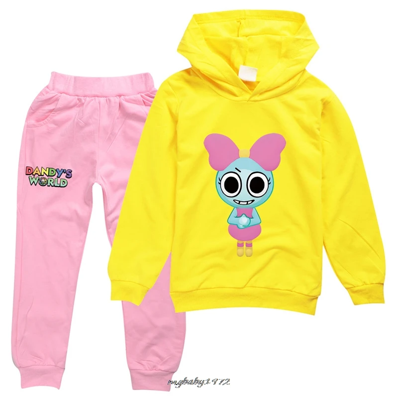 Фото Новые детские толстовки с капюшоном Dandys World, спортивный костюм для маленьких мальчиков, топы и штаны, Детские осенние наряды для подростков, комплекты для девочек, 2 шт. №5