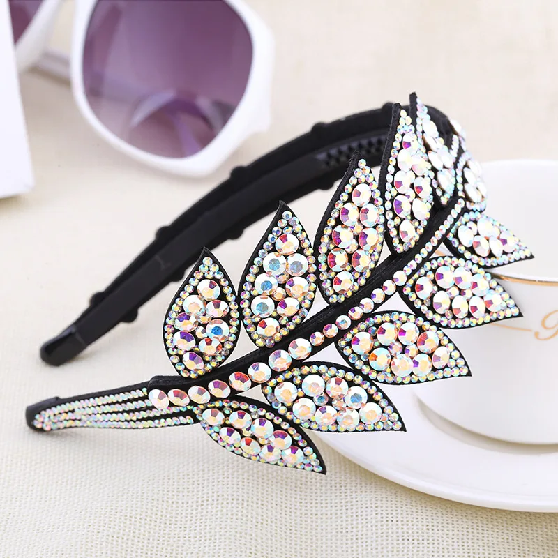 Korean Girl Simple Exquisite Leaves HairBands Women Fashion Shiny Rhinestone Headdress Hair Accessories Creativity Gift