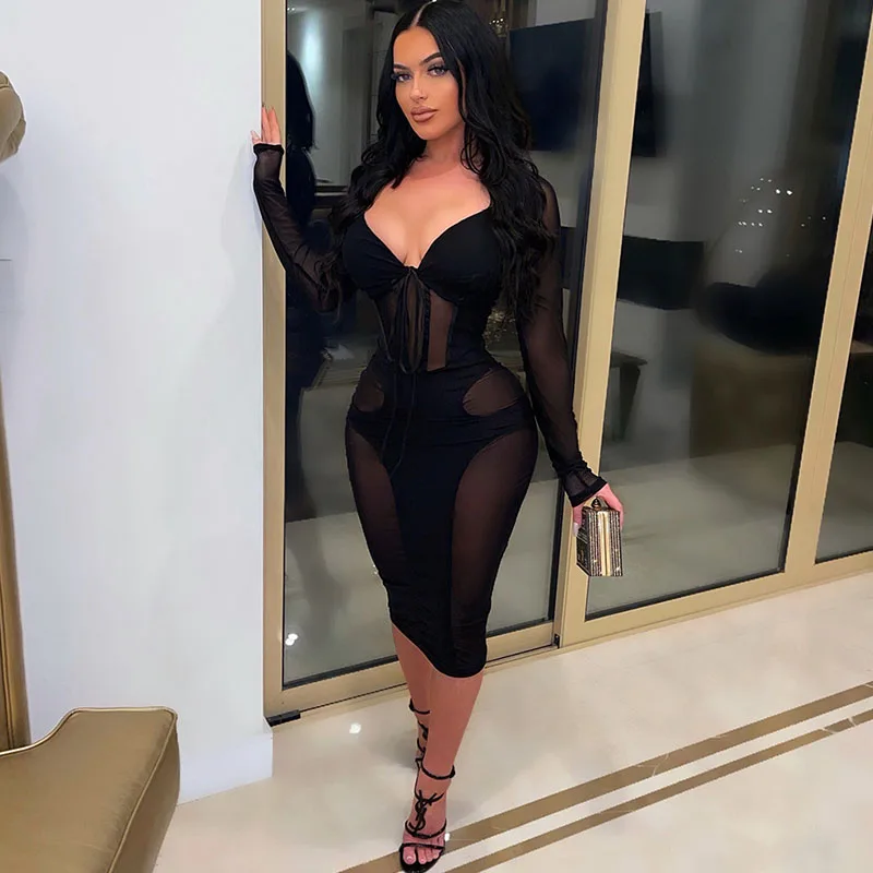 

Лоскутное прозрачное вечерние чатое вечернее платье, Женская Клубная одежда, боди с длинным рукавом, платье для праздника, полуночного дня рождения, 2022