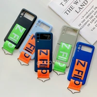 fashion hand strap phone case for samsung galaxy z flip 3 5g coque ultra thin hard plastic cover wristband ring shockproof cover