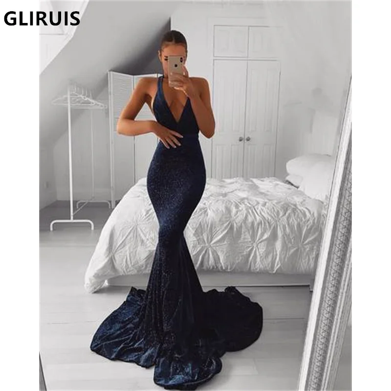 

Сексуальные африканские платья русалки для выпускного вечера 2022, атласное сексуальное платье на тонких бретелях с V-образным вырезом для официального торжества и вечеринки