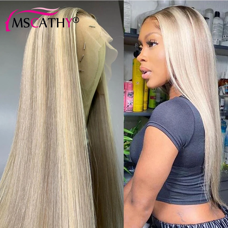 Ash Brown Blonde Colored Lace Front Wigs Long Straight Human Hair Lace Front Wigs 30 Inch Highlight 13x4 HD Lace Frontal Wigs