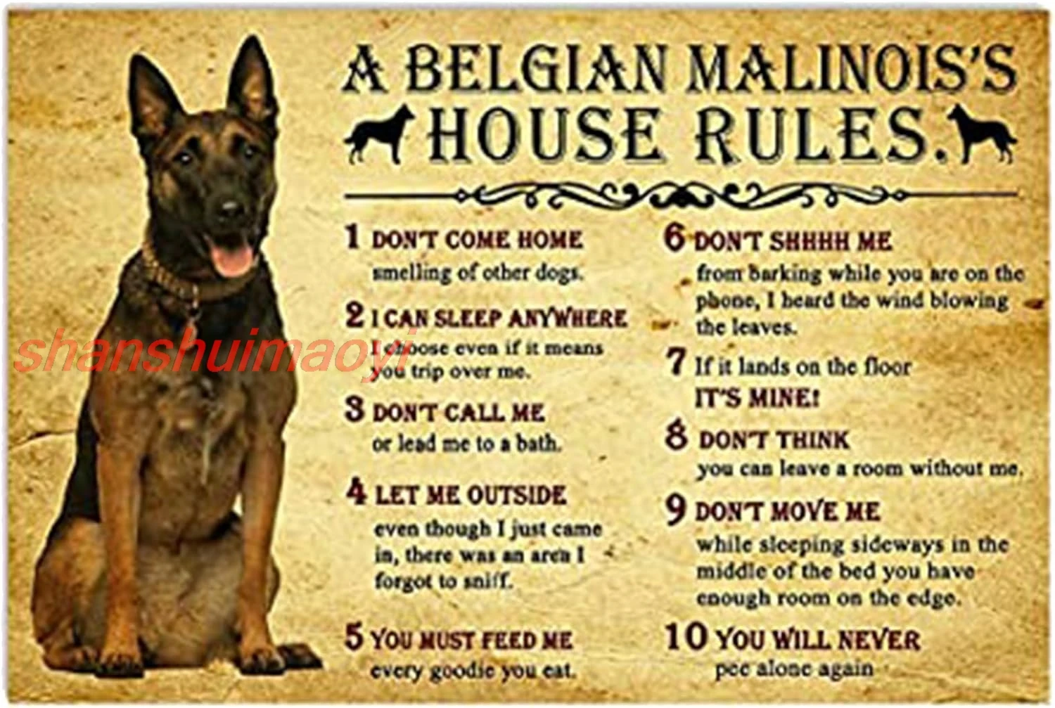 Металлическая вывеска CCPARTON Правила дома от Belgian Malinois Dog Rules Забавный подарок для