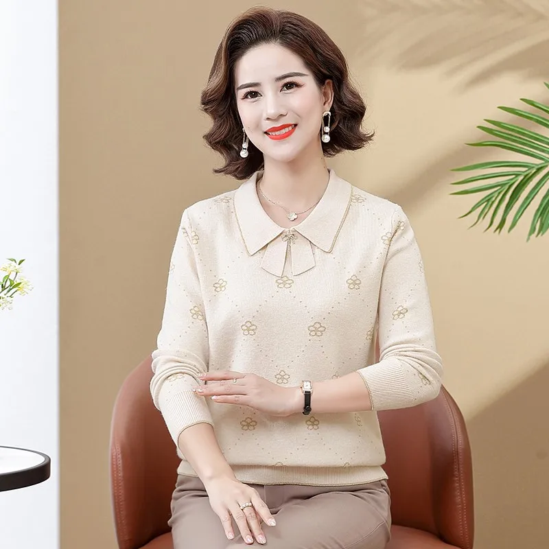 Свитер для женщин среднего возраста пуловер одежда мам на весну и осень новинка