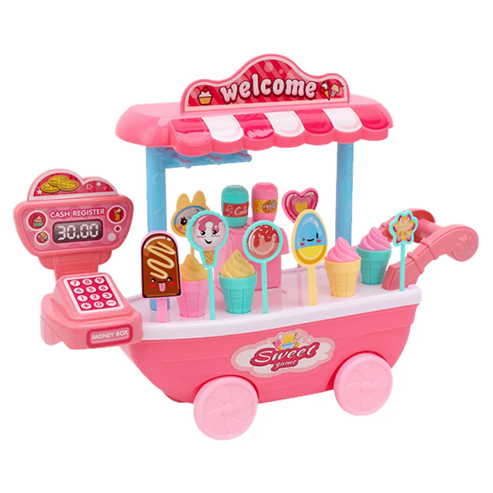 

Kids Toys Girls Play House Ice Cream Car Candy 29X22CM Educational Simulation Carts Red Abs Child
