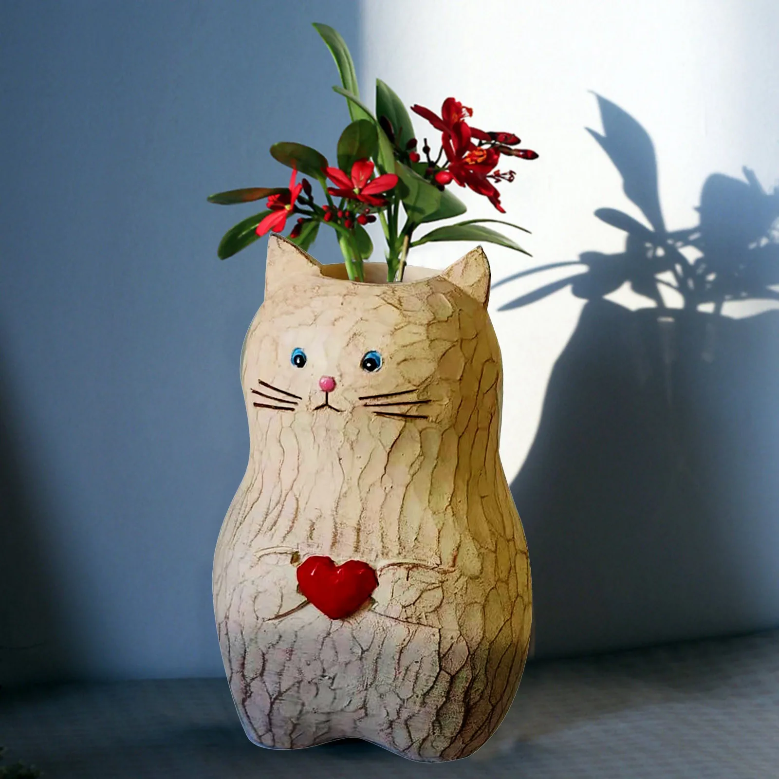 

Cute Cat Shape Flowerpot Handmade Resin Vase Crafts Kitty Flower Pot Christmas Gift Home Decoration Desktop Table Ornament