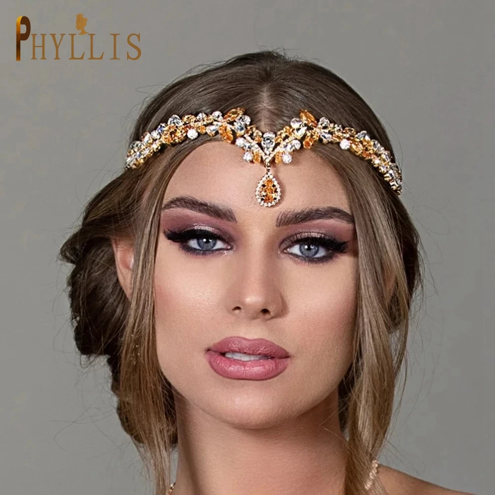 

A265 Zircon Brides Tiaras Headpieces Crystal Bridal Headwear Hairbands Wedding Hair Accessories Jewelry Frontal Chain Headdress