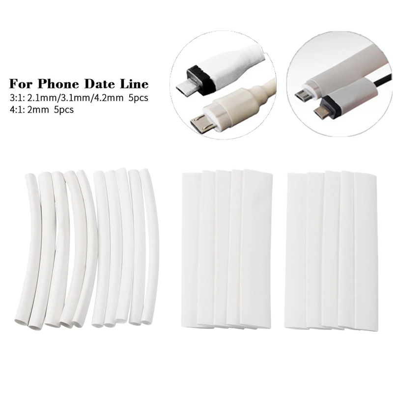 20pcs Thermoresistant Tube Shrink Wrapping 3/4:1 White Heat Shrink Sleeving Set Wire Cable Polyolefin Wrap Tubing
